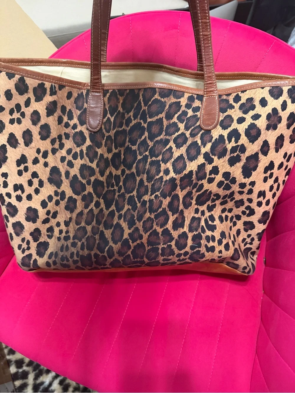 Barrington tote- Leopard Print Leather-Trim Tote Bag